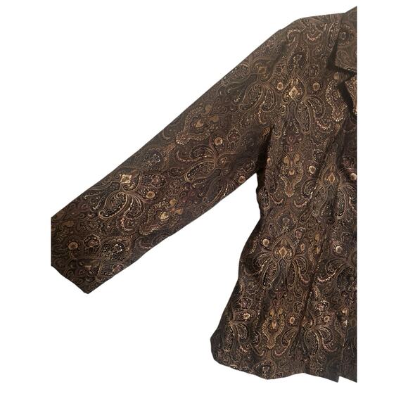 Chicos Size 1 Vintage Brown Gold Metallic Paisley Button Jacket Old Money #5632 - Picture 3 of 12